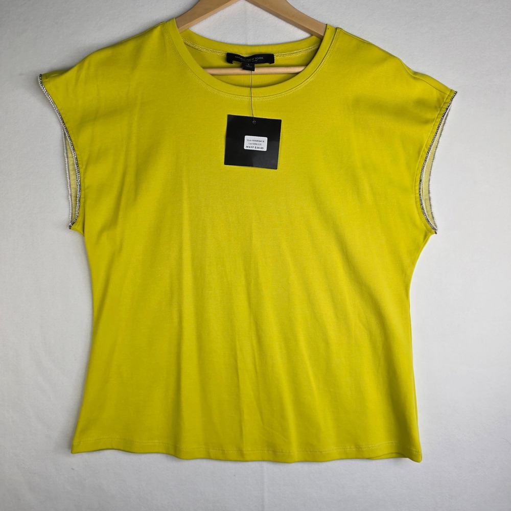 Marc New York Andrew Marc Yellow Rhinestone Trim Sleeveless Top Large NWT